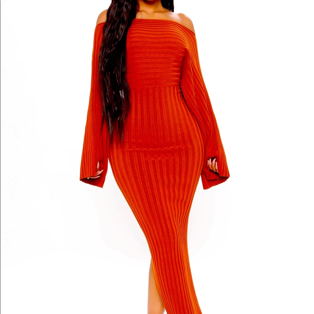 Heather Sweater Midi Dress- Cognac